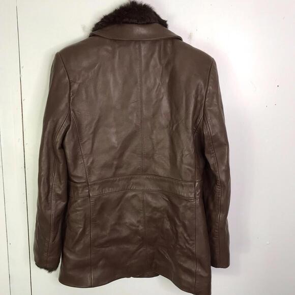 Marvin Richards Coat Womens XS Leather Rabbit Fur Lined Collar Chocolate Luxury - Picture 2 of 11